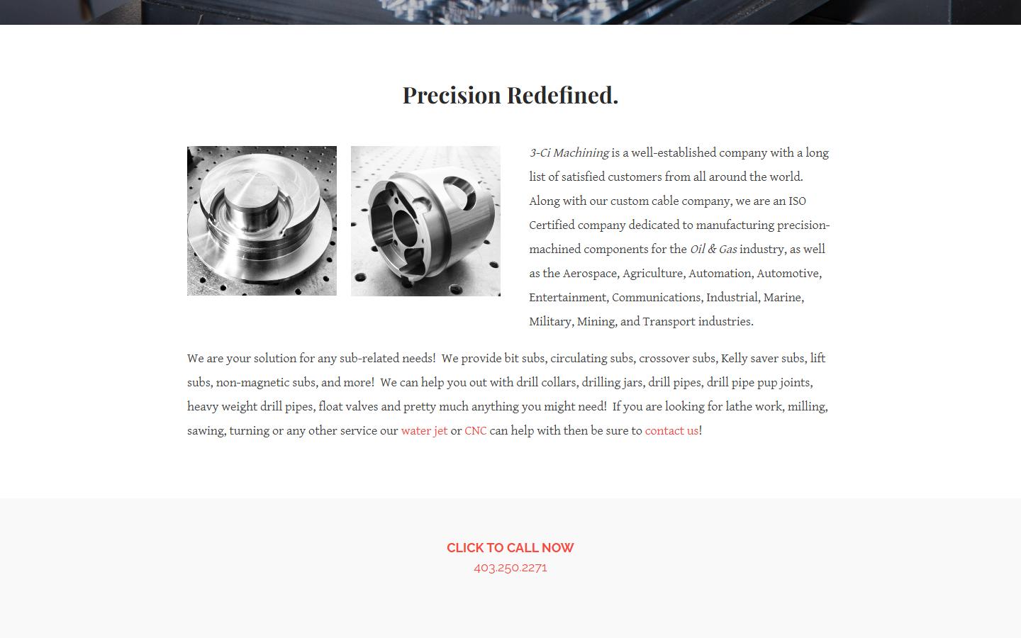 3-Ci Machining homepage, CNC machining in Calgary, Alberta