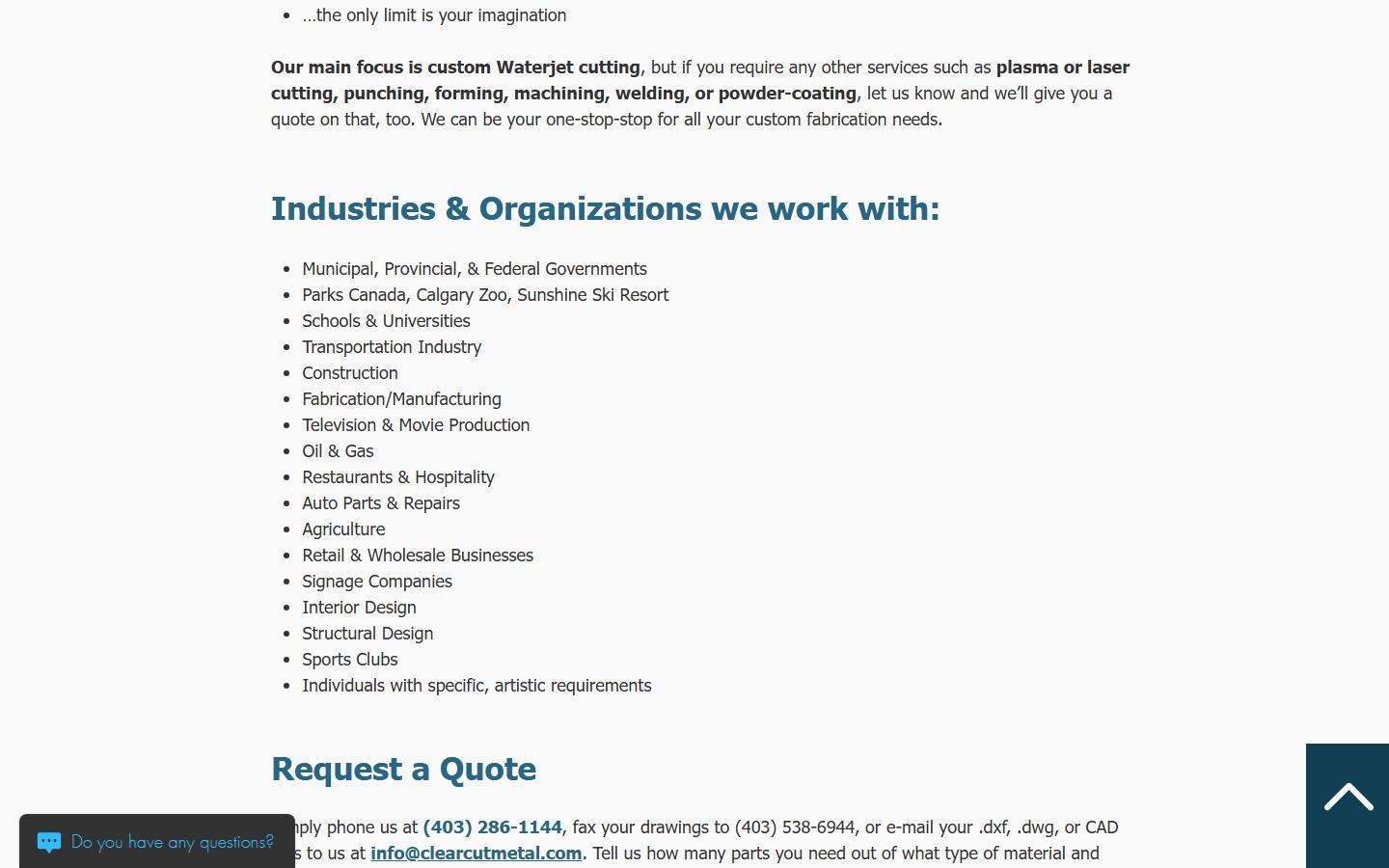 Clear Cut Metal Works Inc. homepage, CNC machining in Calgary, Alberta
