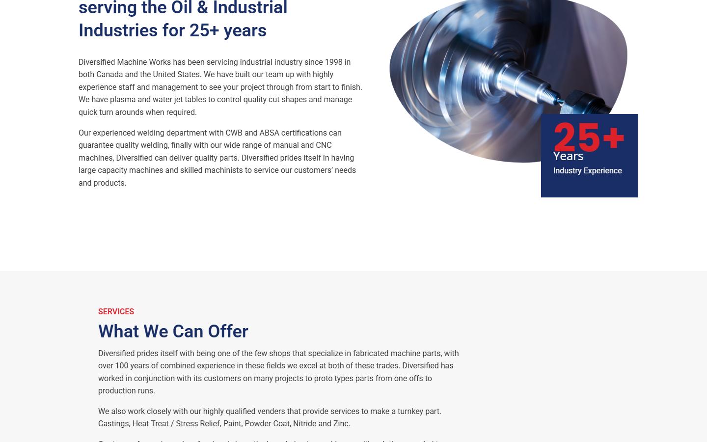 Diversified Machine Works homepage, CNC machining in Calgary, Alberta