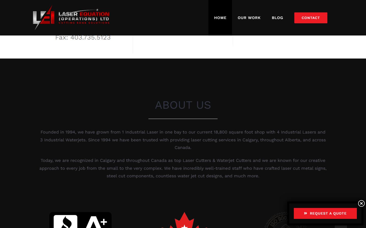 Laser Equation (Operations) Ltd. homepage, CNC machining in Calgary, Alberta