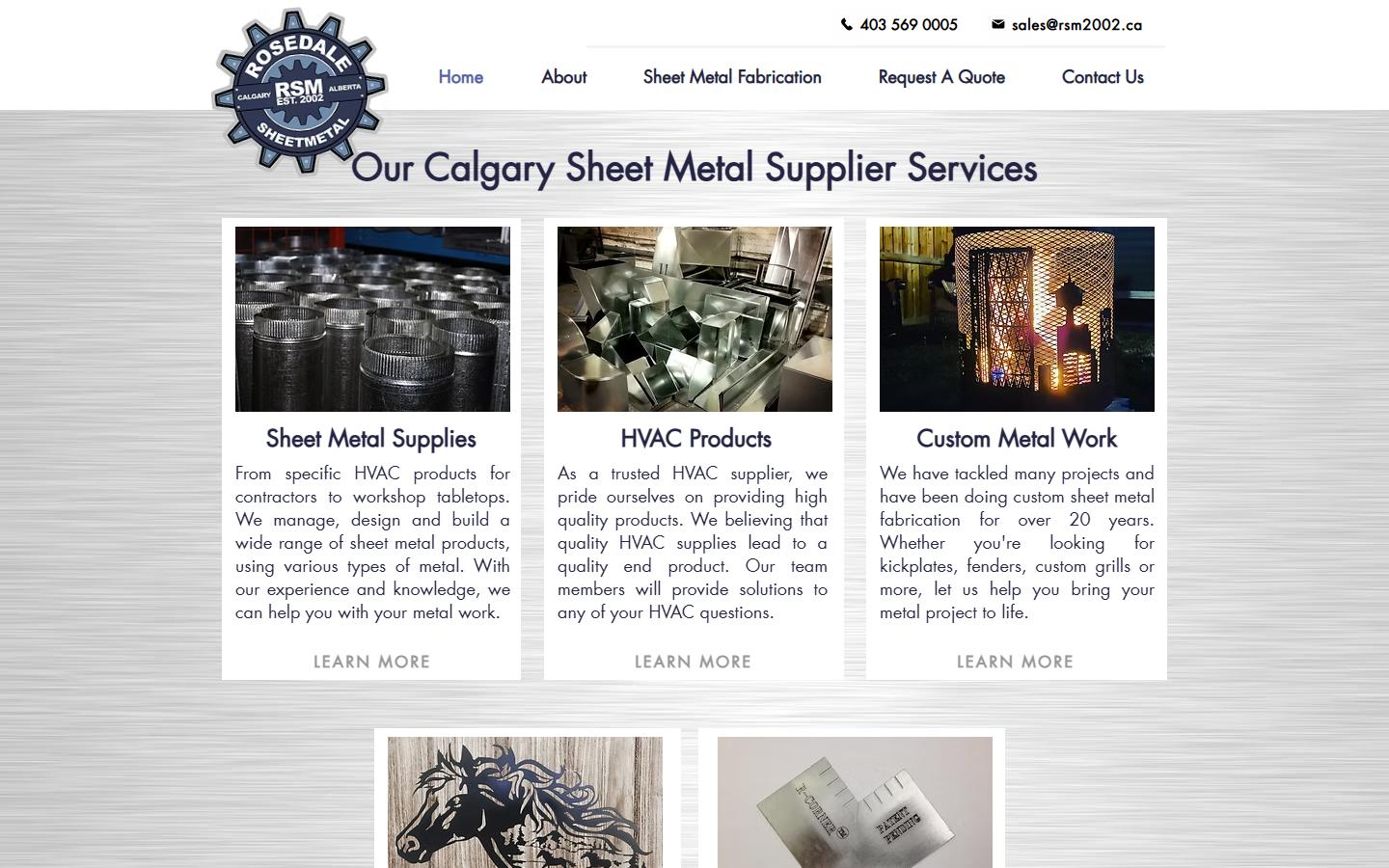 Rosedale Sheet Metal homepage, CNC machining in Calgary, Alberta