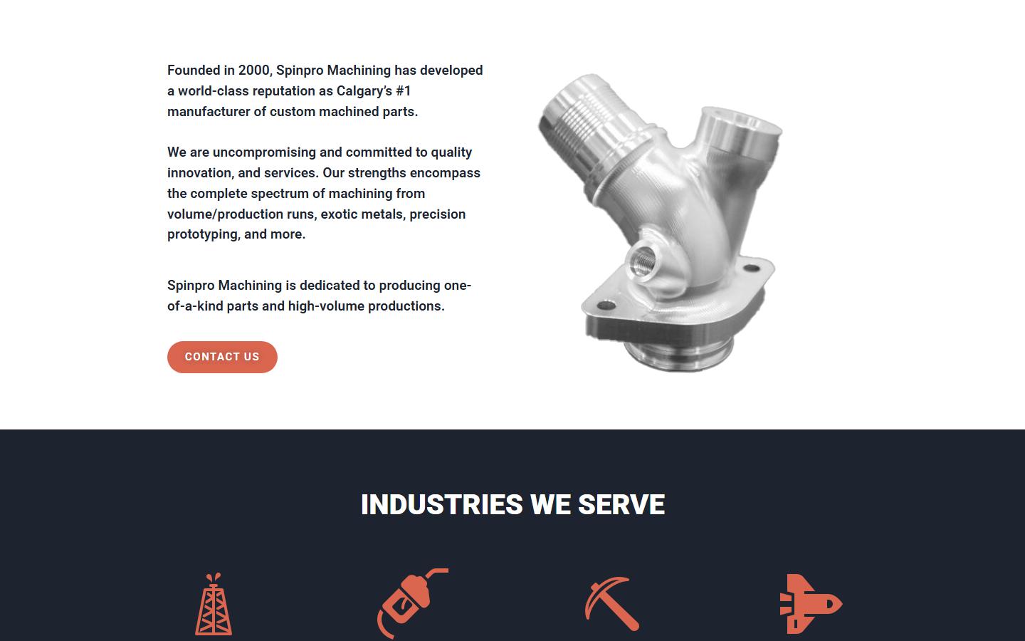 Spinpro Machining homepage, CNC machining in Rocky View, Alberta