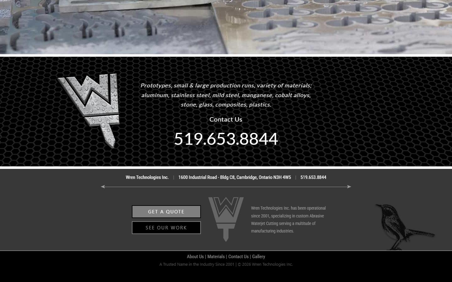 Wren Technologies Inc. homepage, CNC machining in Cambridge, ON