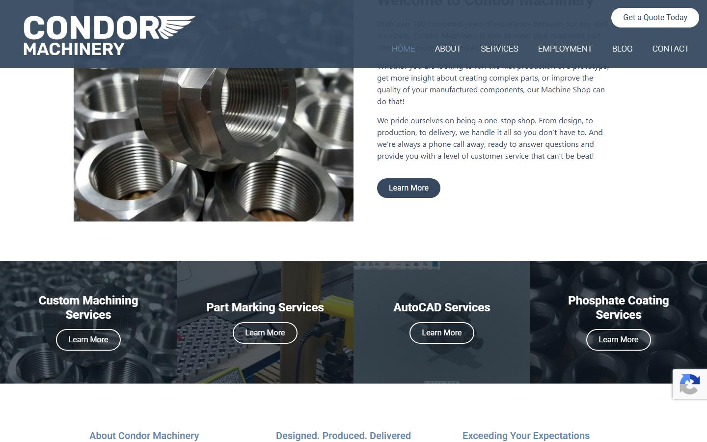 Condor Machinery homepage, CNC machining in Edmonton, AB