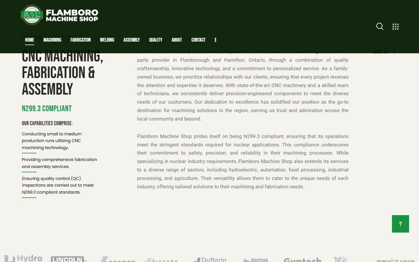 Flamboro Machine Shop homepage, CNC machining in Dundas, ON