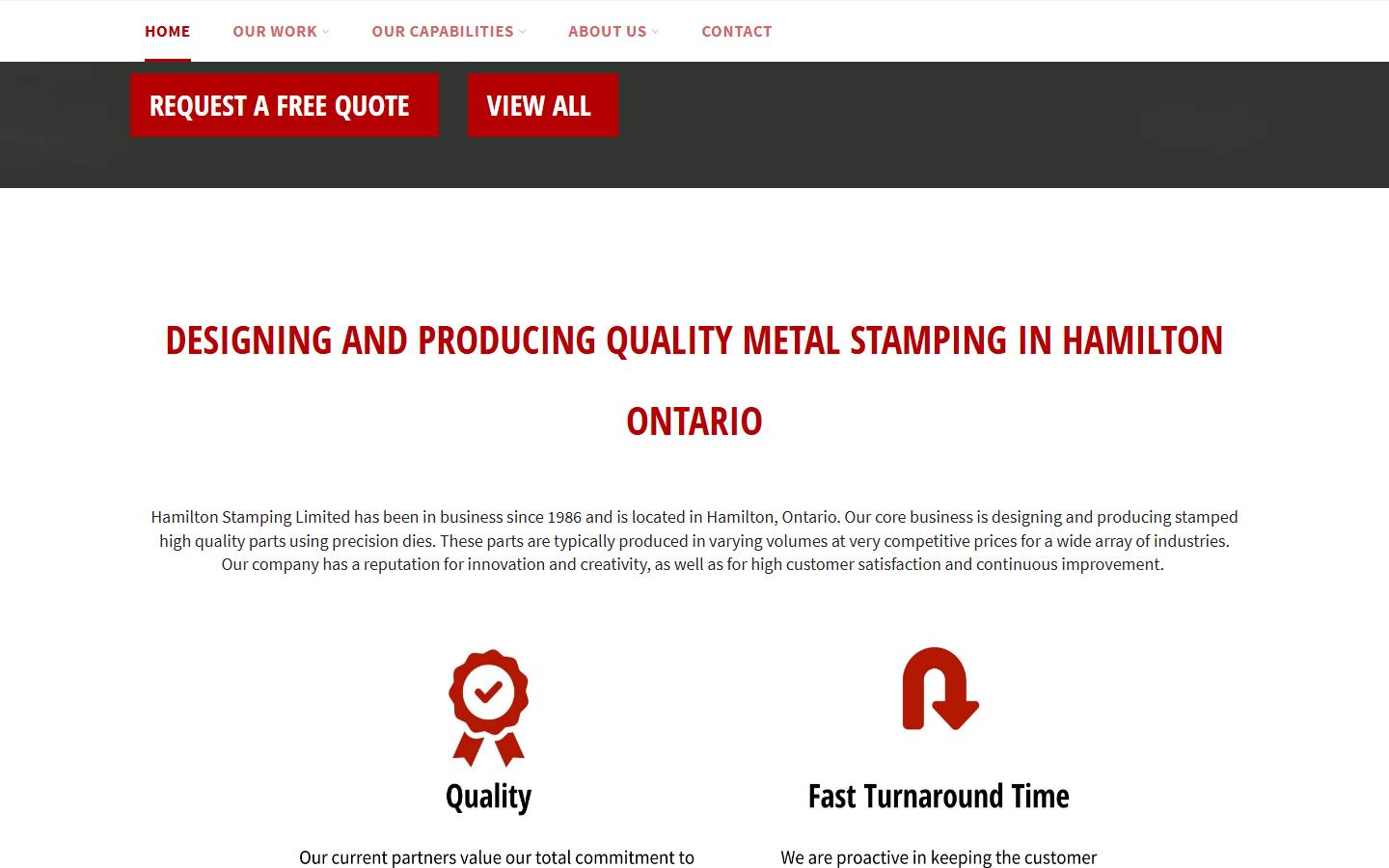 Hamilton Stamping Limited homepage, CNC machining in Hamilton, ON