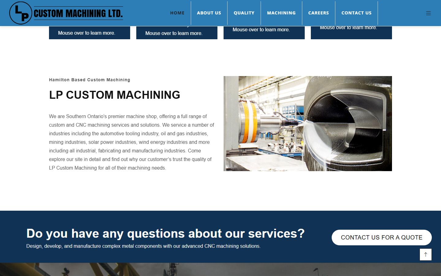 LP Custom Machining Ltd. homepage, CNC machining in Stoney Creek, ON