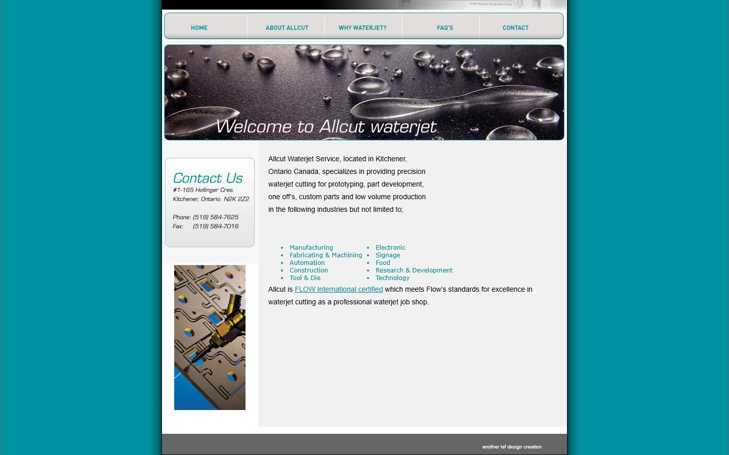 Allcut Waterjet Service Inc. homepage, CNC machining in Kitchener, ON