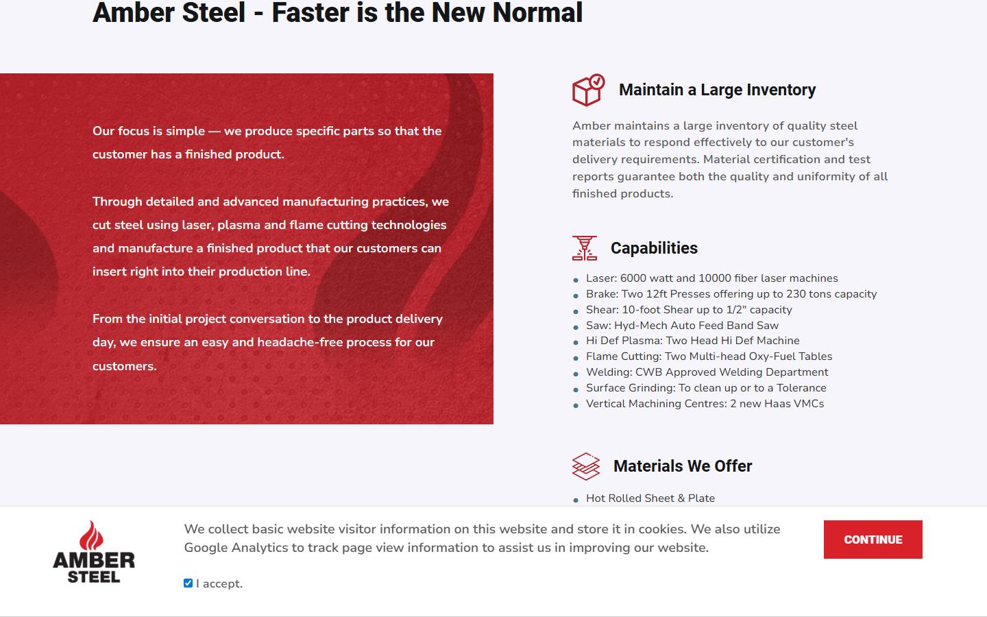 Amber Steel Company Limited homepage, CNC machining in Kitchener, ON