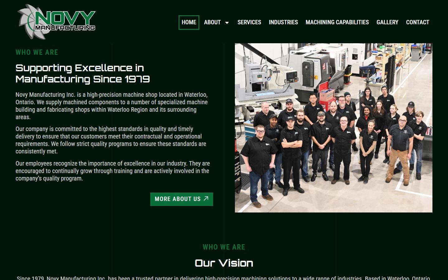 Novy Manufacturing Inc. homepage, CNC machining in Waterloo, ON