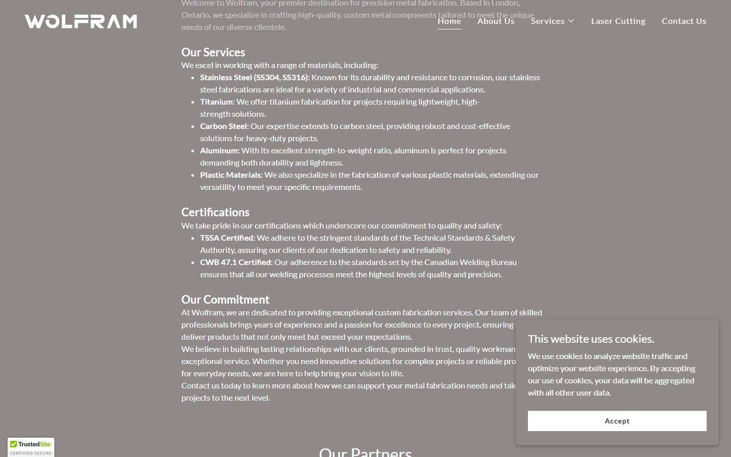 Wolfram Group Inc. homepage, CNC machining in London, ON