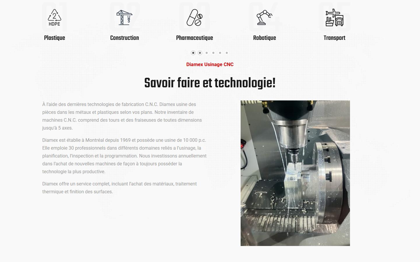 Diamex homepage, CNC machining in Montreal, QC