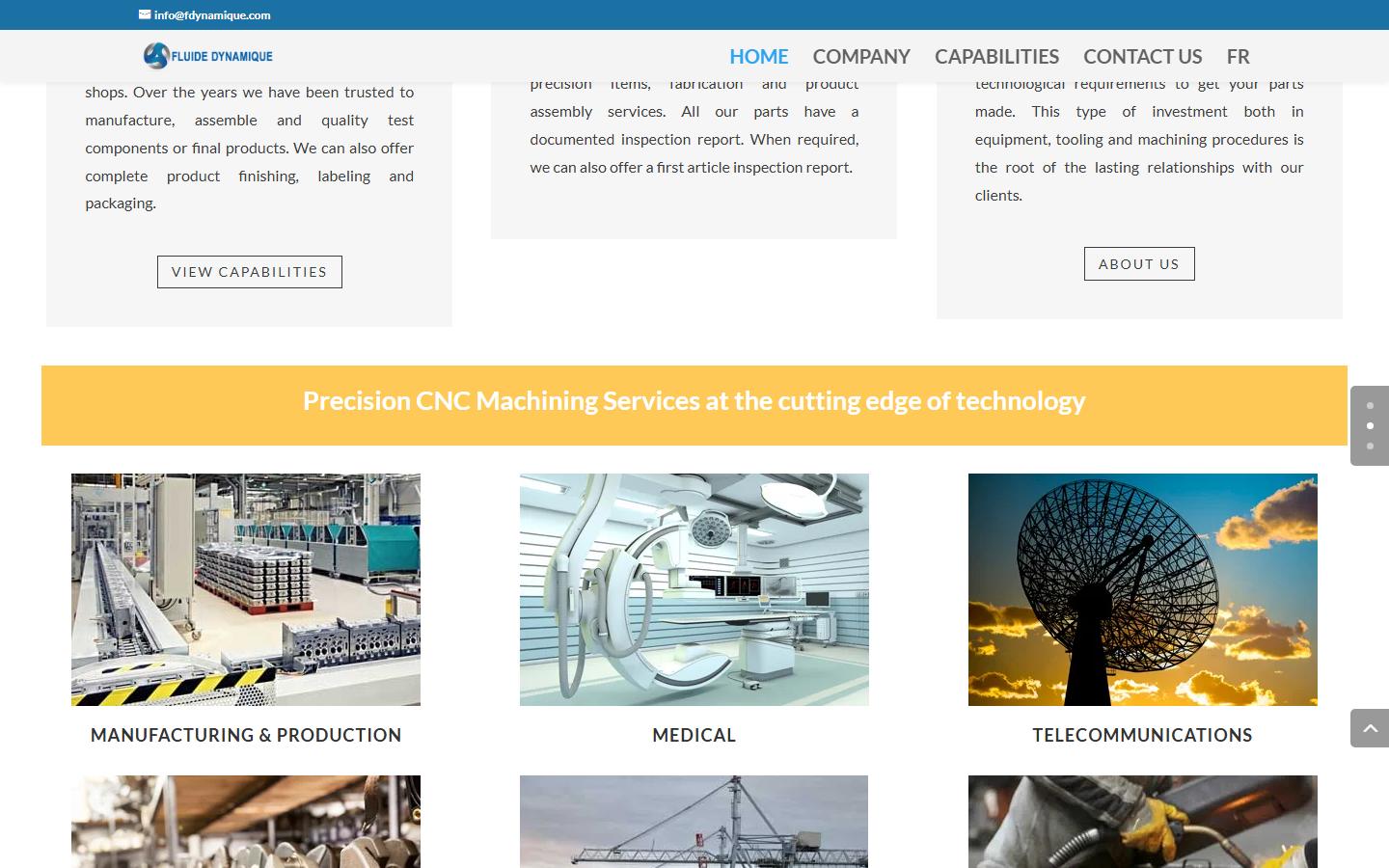 Fluide Dynamique homepage, CNC machining in Mont Royal, QC