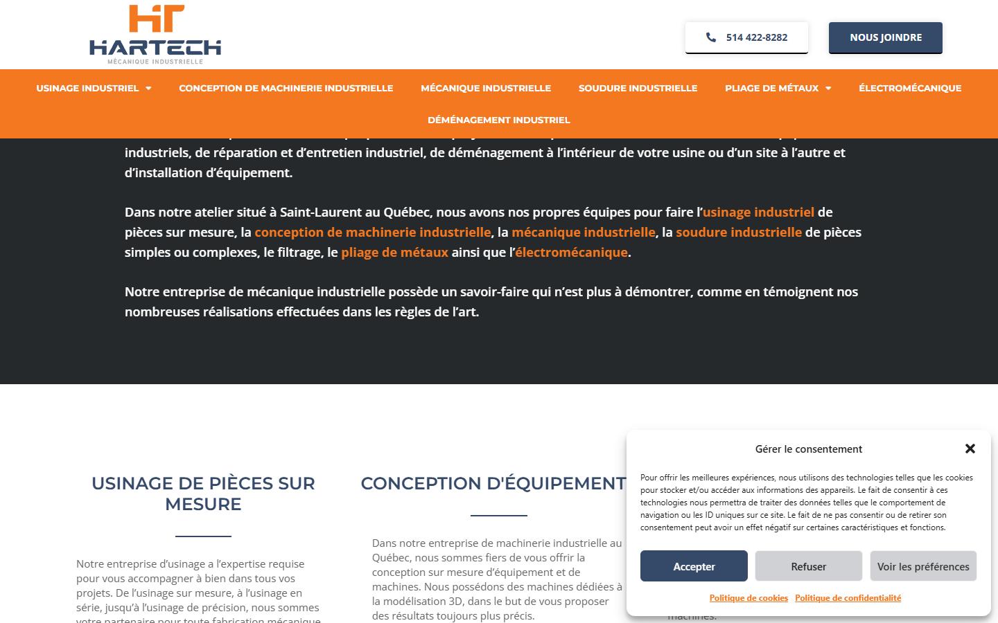 HARtech homepage, CNC machining in Saint Laurent, QC