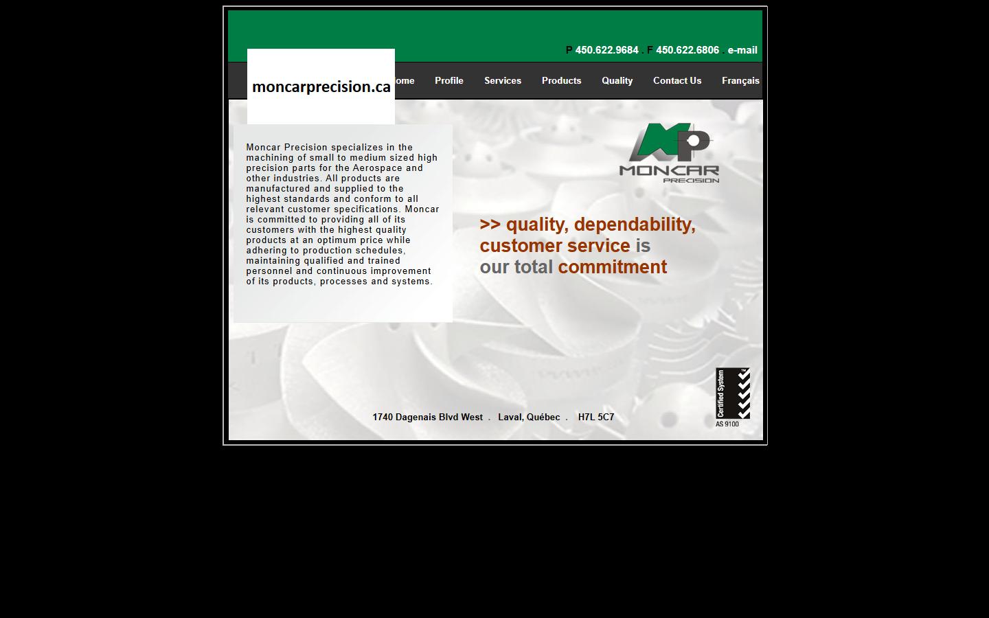 Moncar Precision homepage, CNC machining in Laval, QC