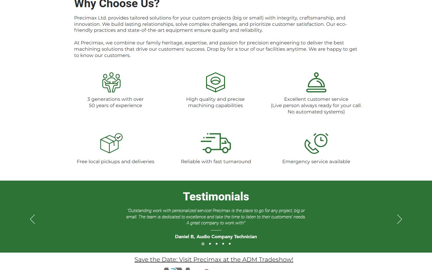Precimax Ltd homepage, CNC machining in Lasalle, QC