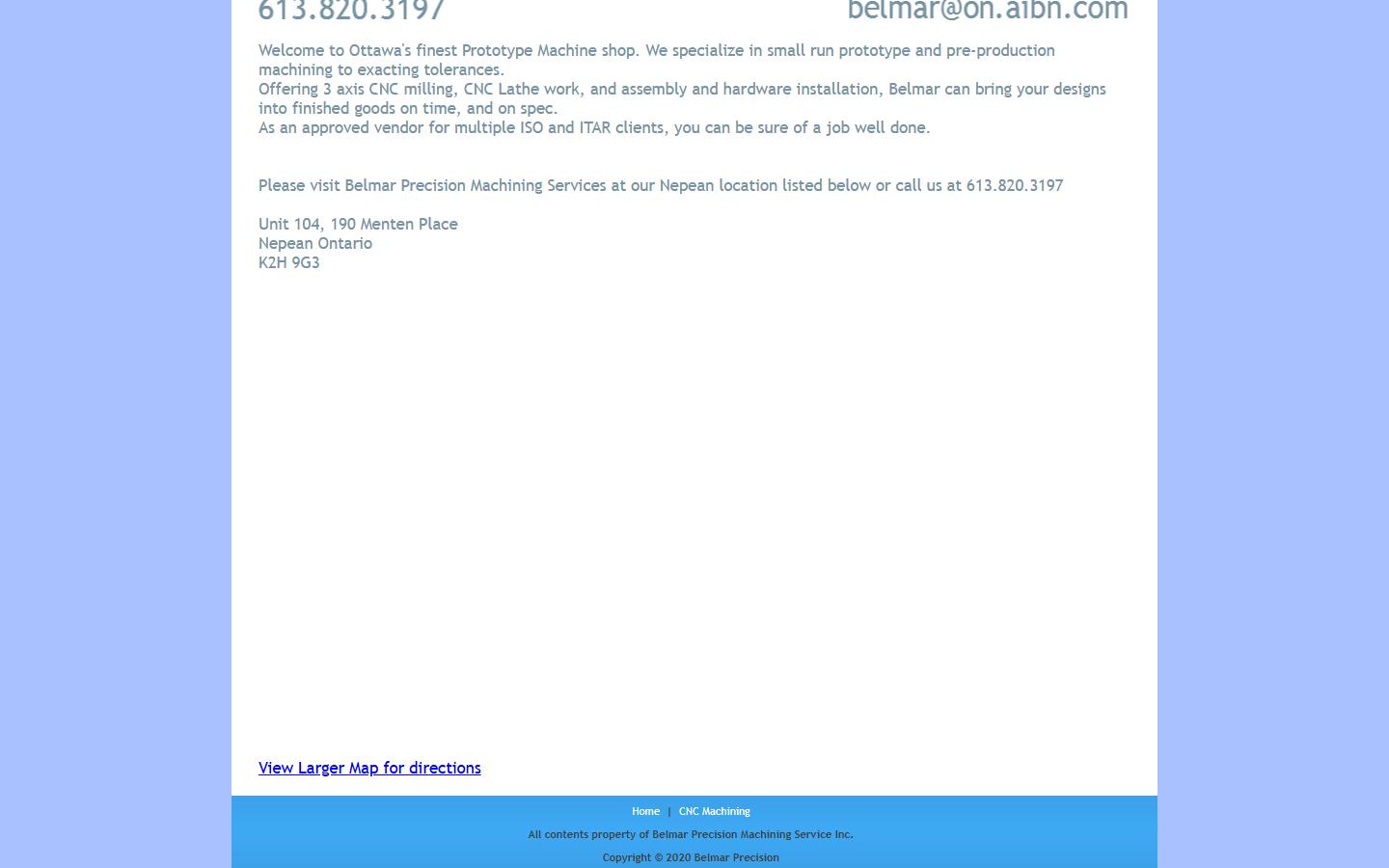 Belmar Precision homepage, CNC machining in Nepean, ON