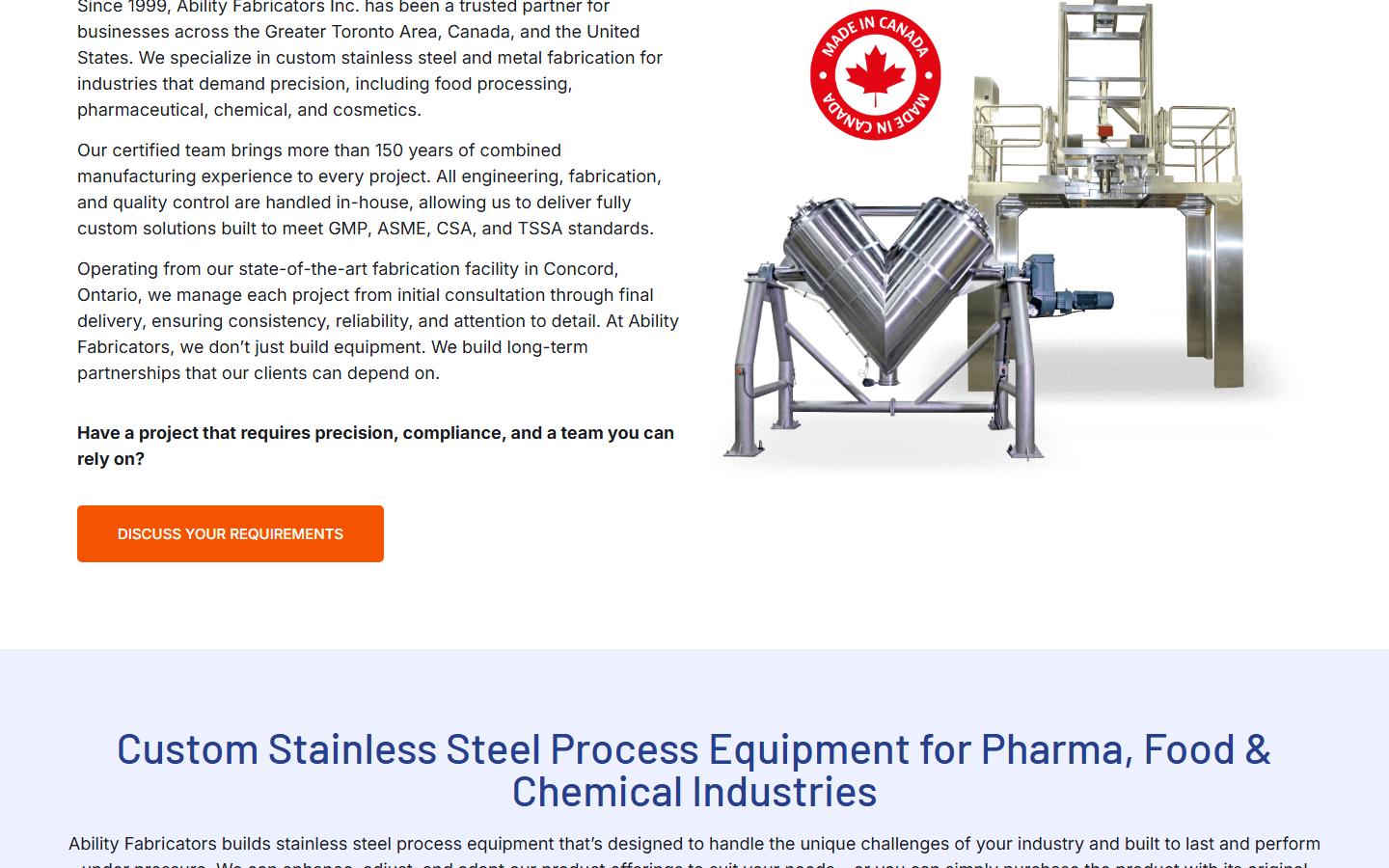 Ability Fabricators Inc. homepage, CNC machining in Concord, Ontario