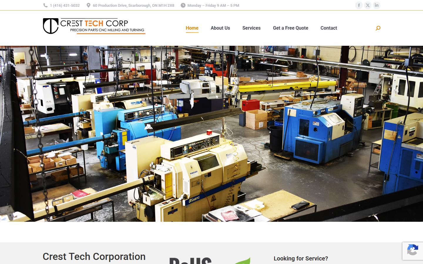 Crest Tech Corp. homepage, CNC machining in Scarborough, Ontario