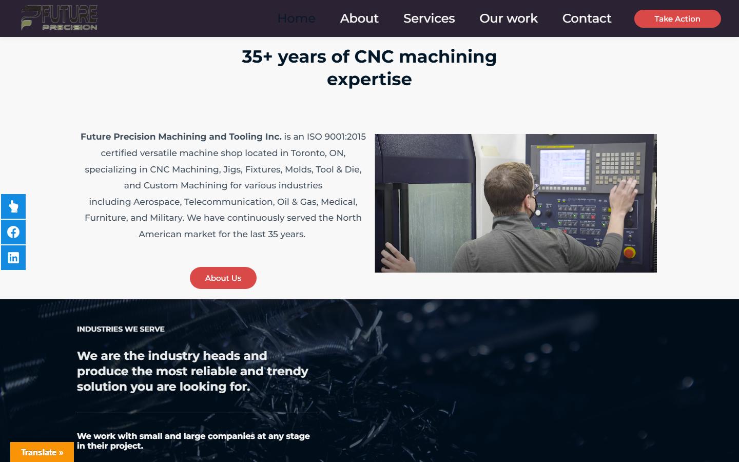 Future Precision Machining and Tooling Inc. homepage, CNC machining in Toronto, Ontario