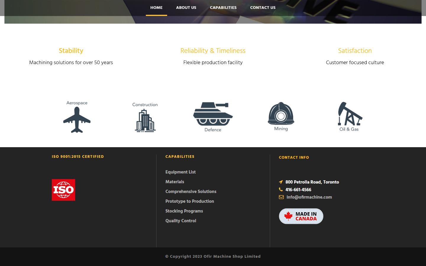 Ofir Machine Shop Limited homepage, CNC machining in Toronto, Ontario