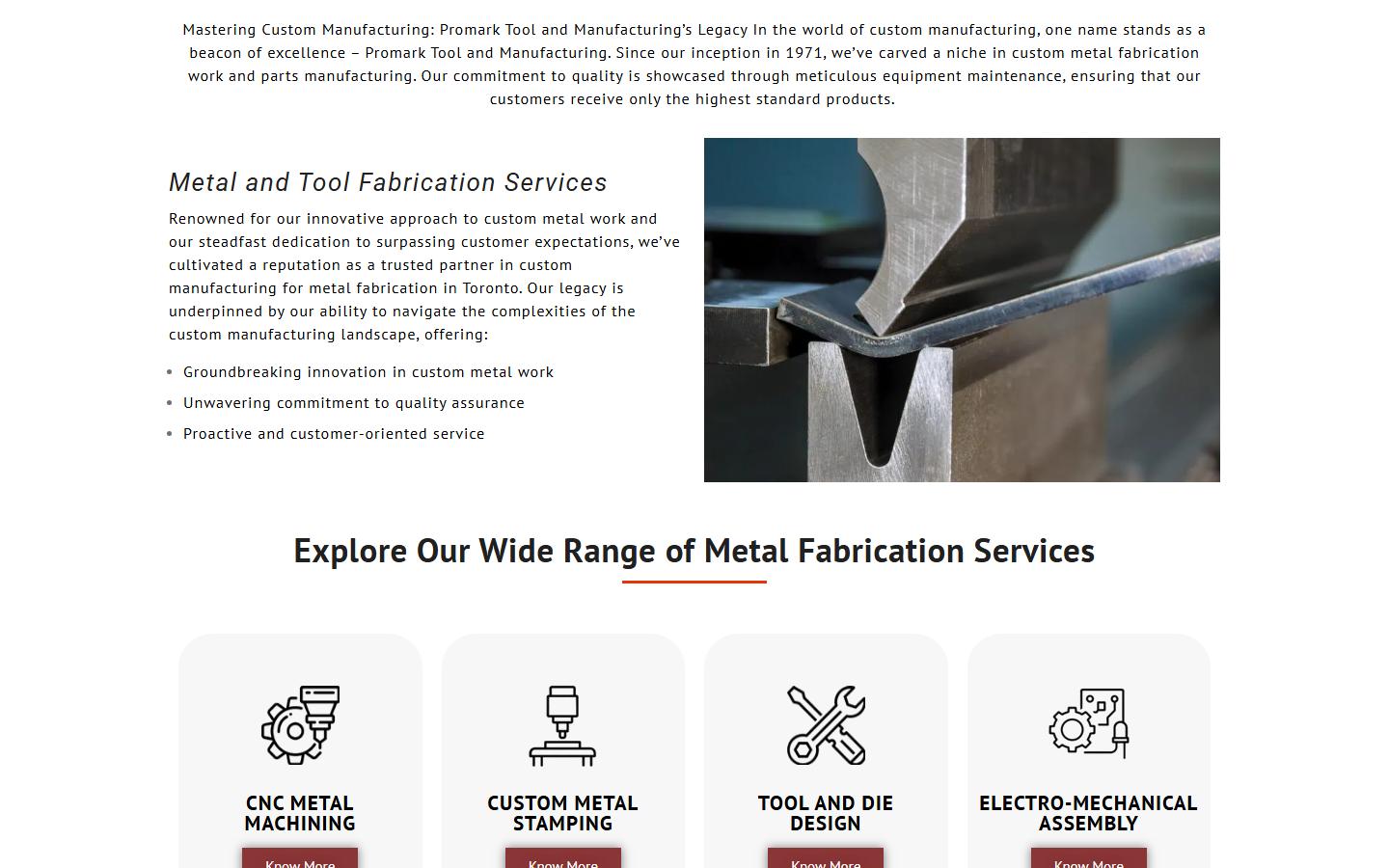 Promark Tool and Manufacturing homepage, CNC machining in Toronto, Ontario