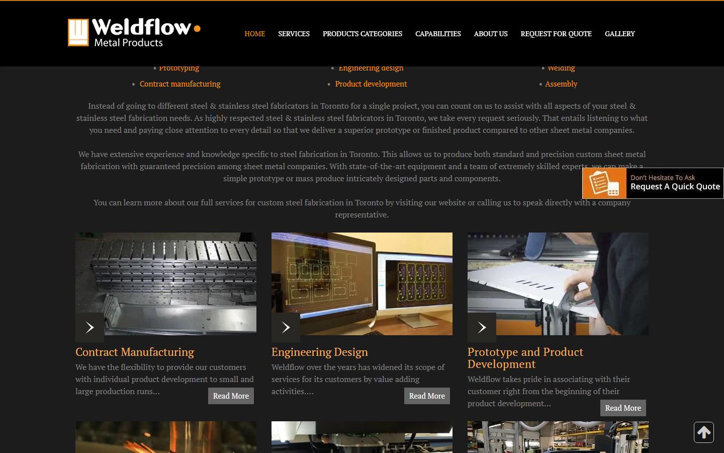 Weldflow Metal Products homepage, CNC machining in Toronto, Ontario