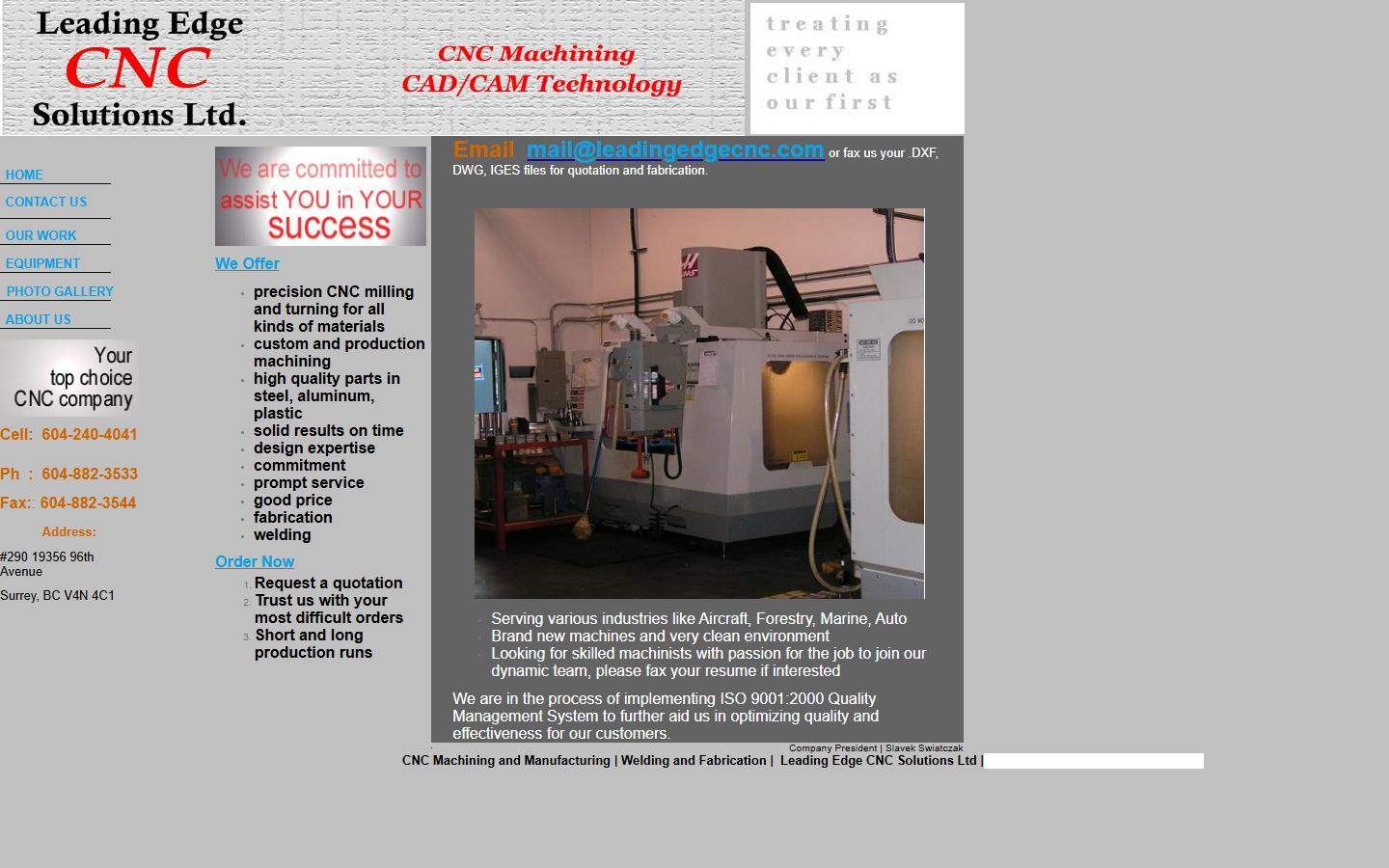 Leading Edge CNC Solutions Ltd. homepage, CNC machining in Surrey, British Columbia