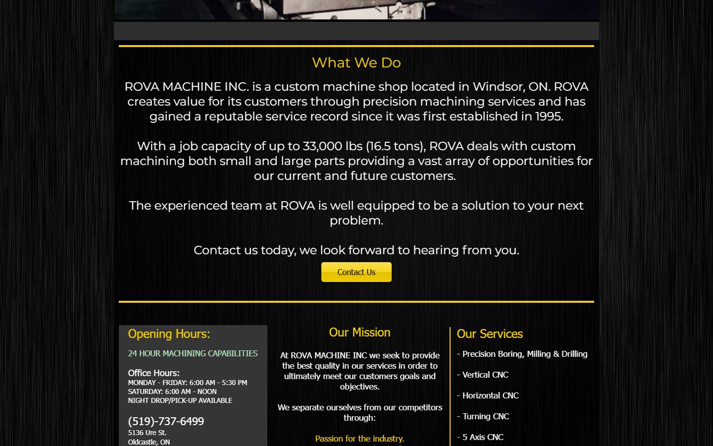 Rova Machine Inc. homepage, CNC machining in Oldcastle, ON
