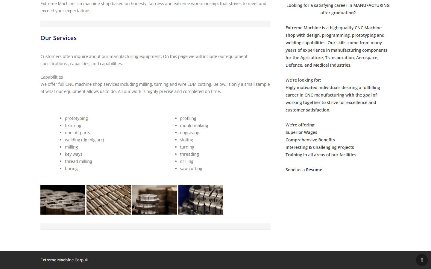 Extreme Machine Corp. homepage, CNC machining in Winnipeg, MB